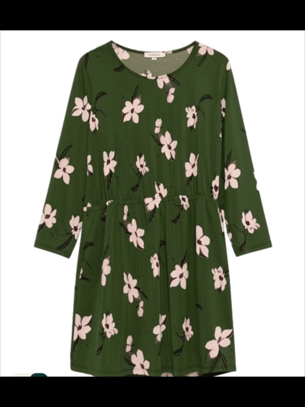 Womens' Green Floral Long-Sleeve Tunic with Pink Flowers And Pockets!!